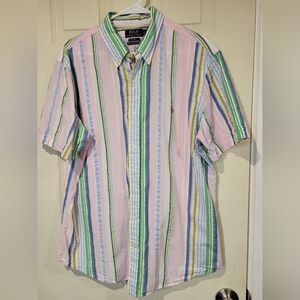 Polo Ralph Lauren Pastel Striped Seersucker Shirt - Custom Fit - XL